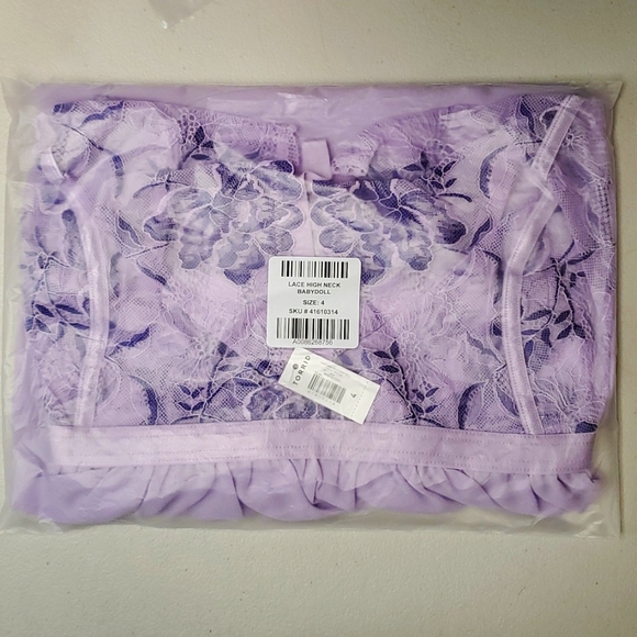 ❤️NWT VINTAGE TORRID LACE WIRELESS BABYDOLL SHEER HIGH NECK LILAC LINGERIE PLUS - Picture 11 of 12
